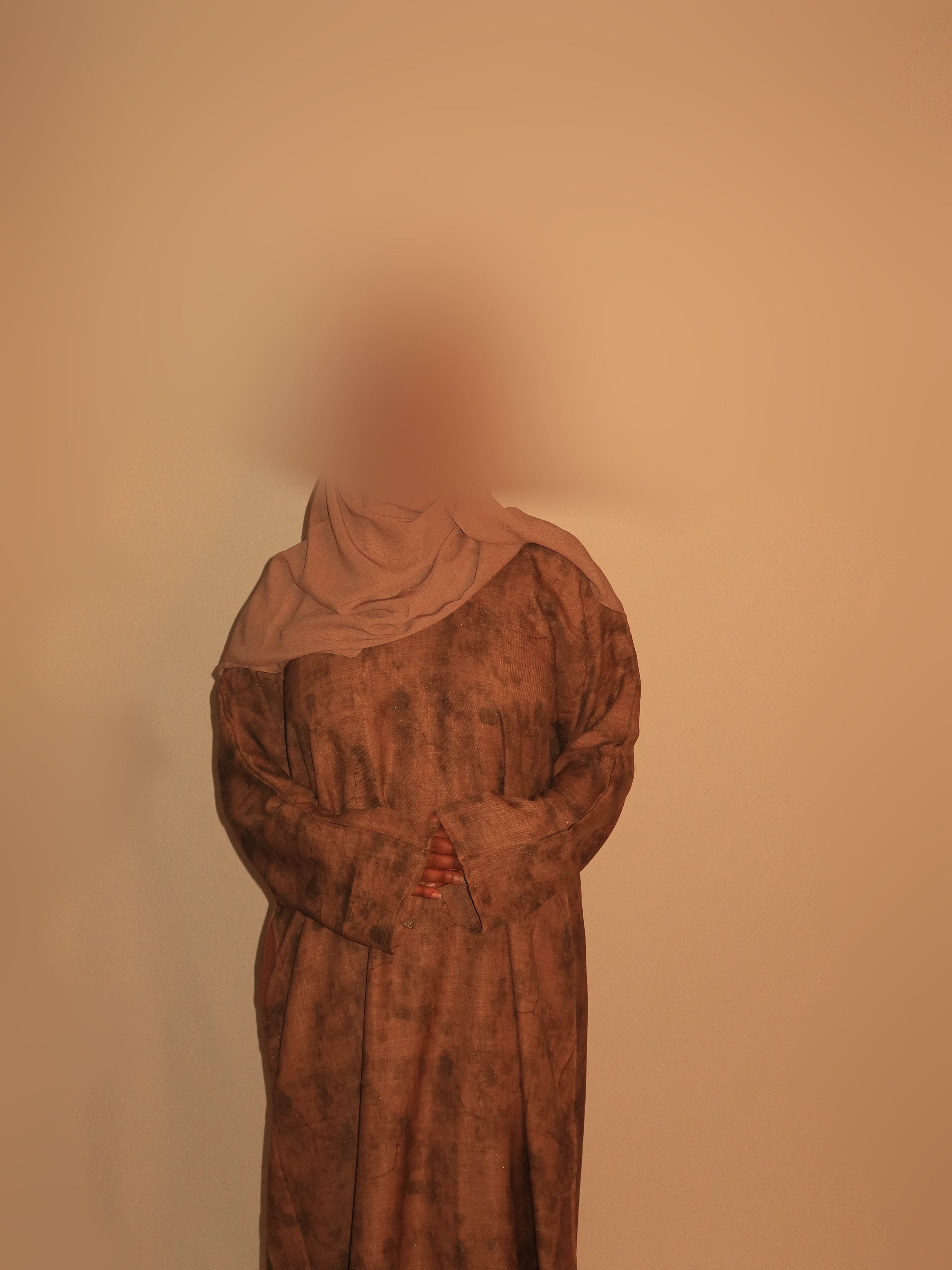 Printed Linen Abaya- Tan