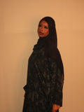 Printed Linen Abaya- Navy Blue